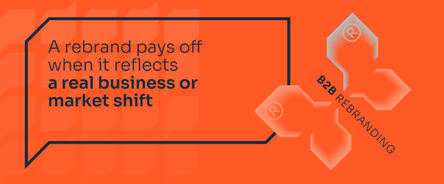 Orange background with a graphic summerbird and a speech bubble with the text: A rebrand pays off when it reflects a real business or market shift