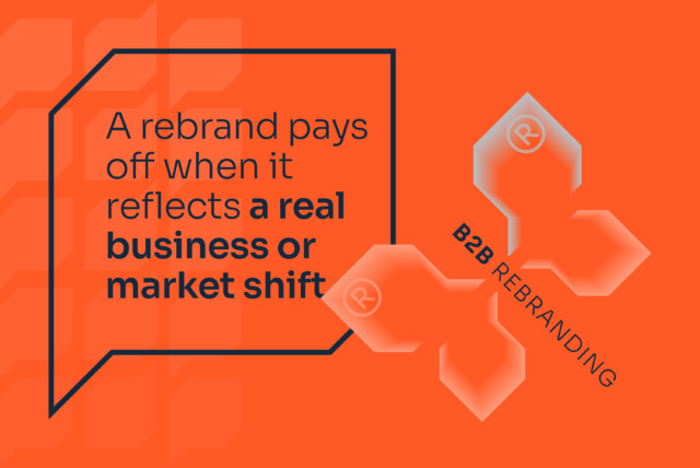 Orange background with a graphic summerbird and a speech bubble with the text: A rebrand pays off when it reflects a real business or market shift